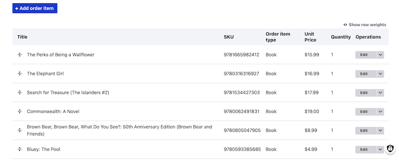listing order items with SKU