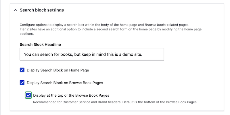 Settings to configure secondary search