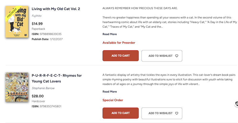 Search results page listing couple of books
